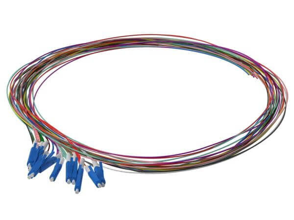 1m (3ft) LC UPC 12 Fibers OS2 Single Mode Unjacketed Color-Coded Fiber Optic Pigtail - 3