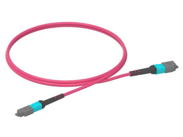 2m (7ft) MTP® PRO-12 (Male) to MTP® PRO-12 (Male) OM4 Multimode Elite Trunk Cable, 12 Fibers, Type B, Plenum (OFNP), Magenta - 1