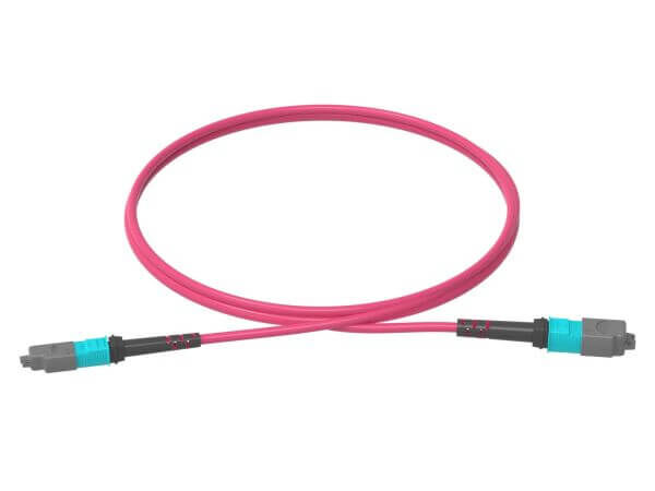 2m (7ft) MTP® PRO-12 (Male) to MTP® PRO-12 (Male) OM4 Multimode Elite Trunk Cable, 12 Fibers, Type B, Plenum (OFNP), Magenta - 2