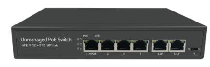 Entegron 4 Port Ethernet PoE Switch, 6 Port (4+2) - 4 PoE Ports +